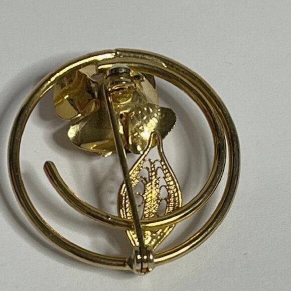 VTG Sarah Coventry "Promise" Gold Tone Circle Brooch Textured Mesh Rose 1.25" - Picture 6 of 13